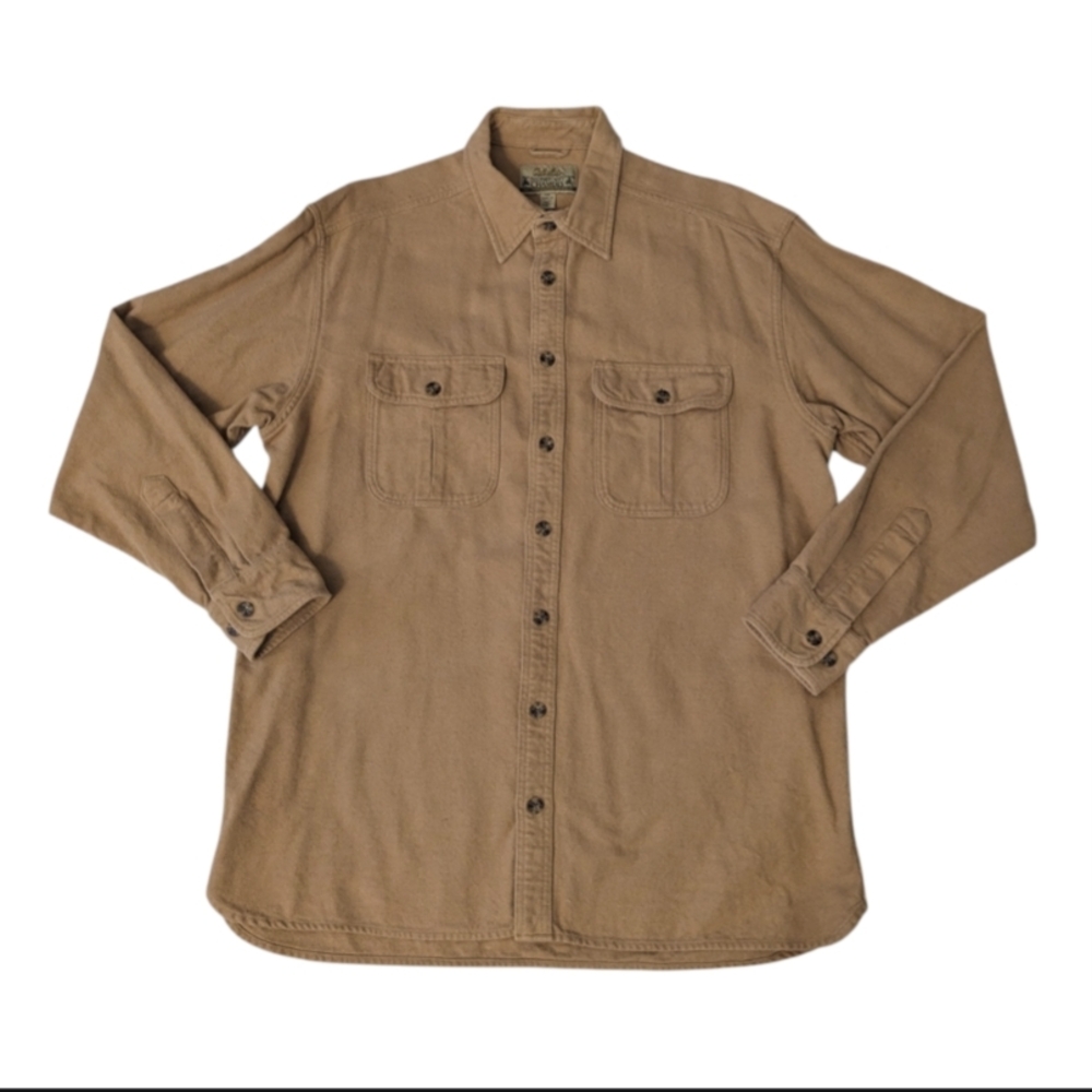 Vintage Cabela's Tan Deerskin Soft Chamois Heavyweight Cotton Shirt Men's L Tall